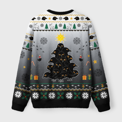 Tokyo-Tiger Crow Christmas Tree Two Fuzzy Christmas Ugly Sweatshirt