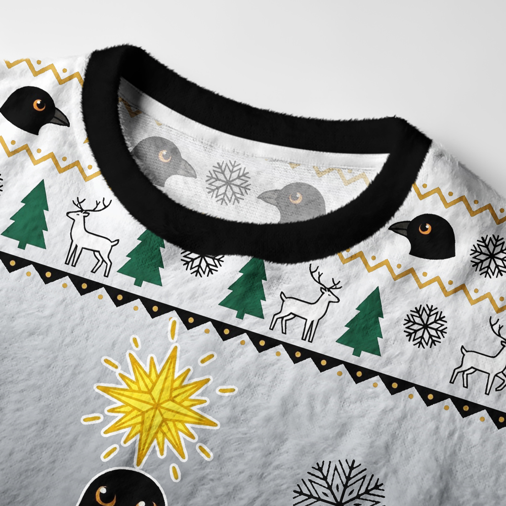 Tokyo-Tiger Crow Christmas Tree Two Fuzzy Christmas Ugly Sweatshirt