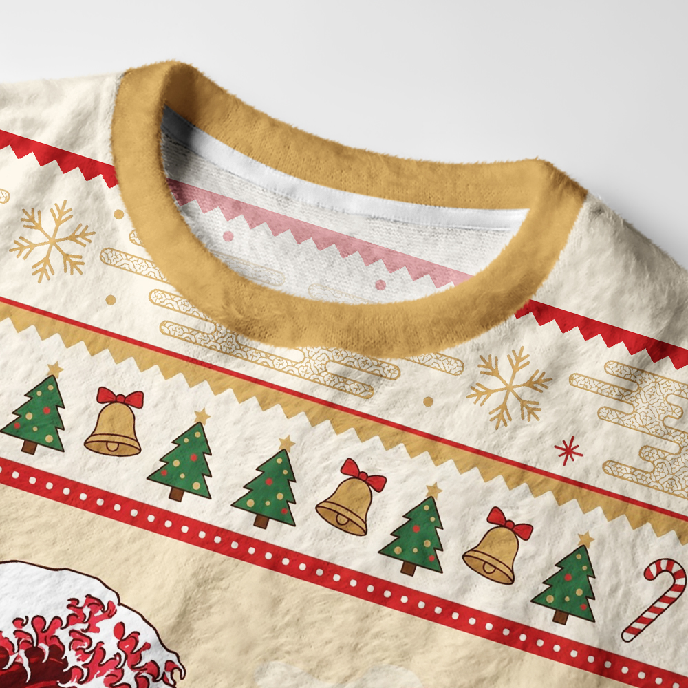 Tokyo-Tiger Gingerbread Surf Christmas Wave Two Fuzzy Christmas Ugly Sweatshirt