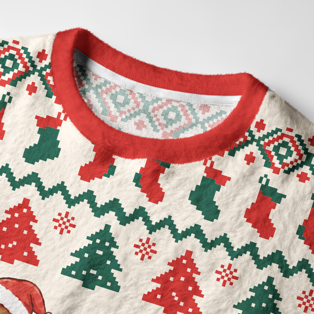 Tokyo-Tiger Sausage Dog Christmas Fuzzy Christmas Ugly Sweatshirt