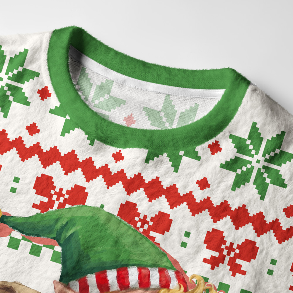 Tokyo-Tiger Elf Scooter Christmas Fuzzy Christmas Ugly Sweatshirt