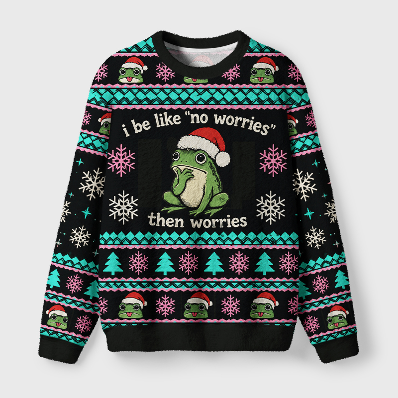 Tokyo-Tiger Funny Anxiety Frog Fuzzy Christmas Ugly Sweatshirt