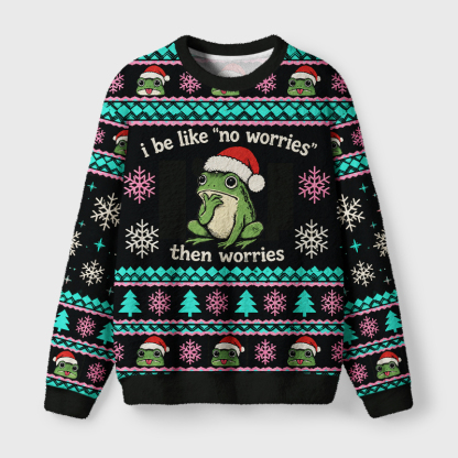 Tokyo-Tiger Funny Anxiety Frog Fuzzy Christmas Ugly Sweatshirt