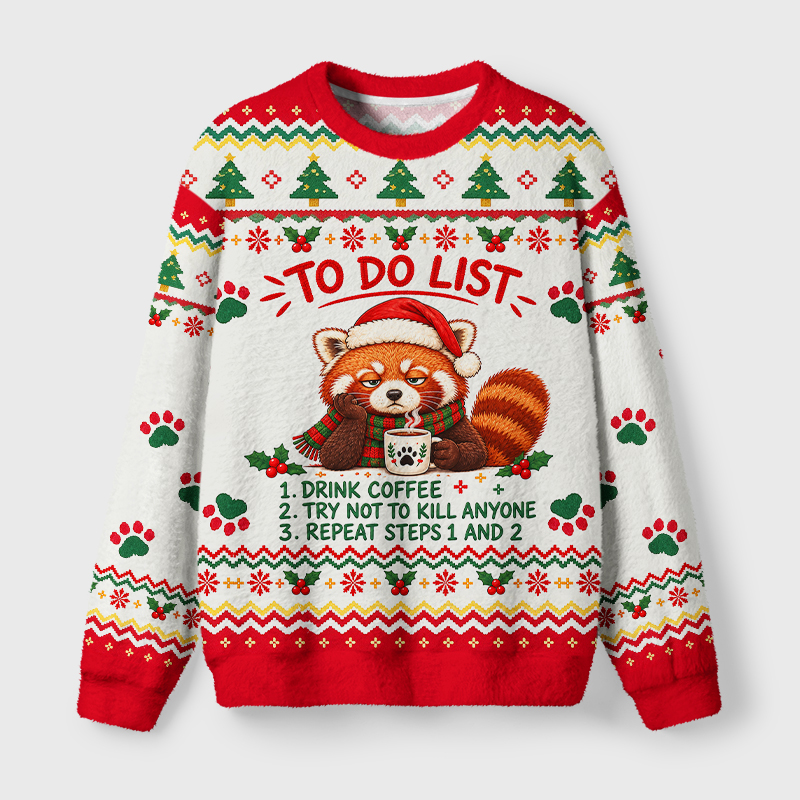Tokyo-Tiger Funny Coffee Red Panda Fuzzy Christmas Ugly Sweatshirt