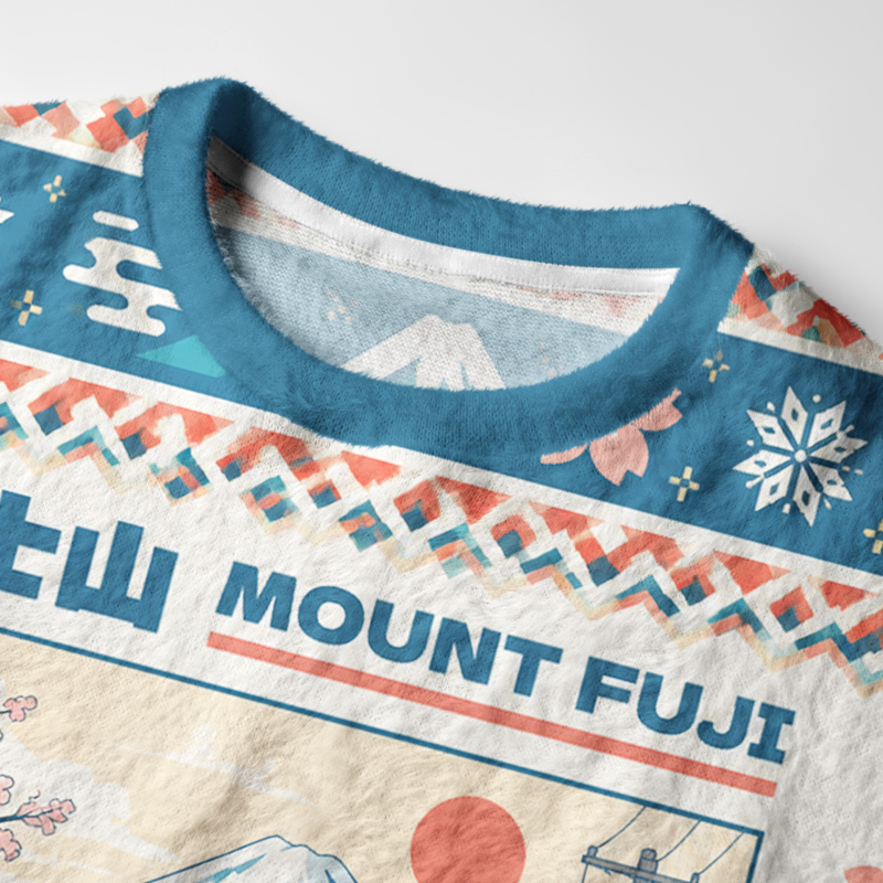 Tokyo-Tiger Mount Fuji Japanese Convenience Store Fuzzy Christmas Ugly Sweatshirt
