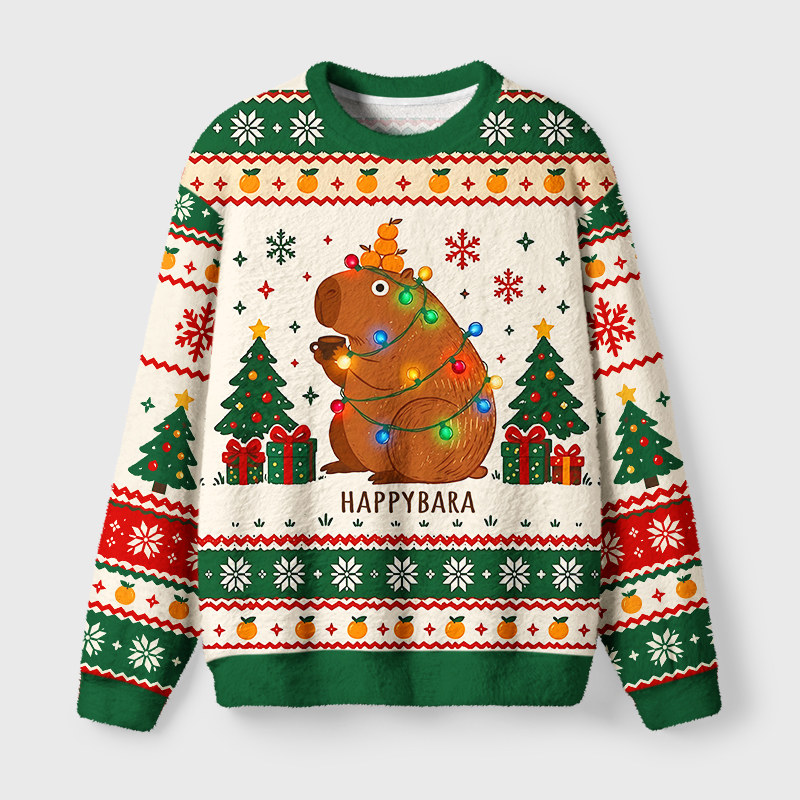 Tokyo-Tiger Cute Capybara Drinking Coffee Fuzzy Christmas Ugly Sweatshirt