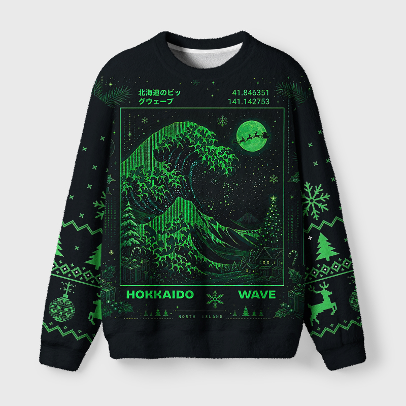 Tokyo-Tiger The Great Code Wave Fuzzy Christmas Ugly Sweatshirt