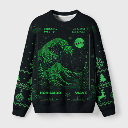 Tokyo-Tiger The Great Code Wave Fuzzy Christmas Ugly Sweatshirt
