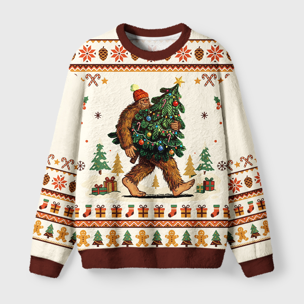 Tokyo-Tiger Monster Carrying Christmas Tree Fuzzy Christmas Ugly Sweatshirthirt
