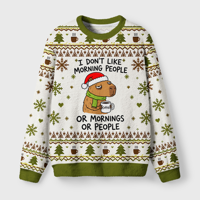 Tokyo-Tiger Grumpy Capybara Coffee Fuzzy Christmas Ugly Sweatshirt