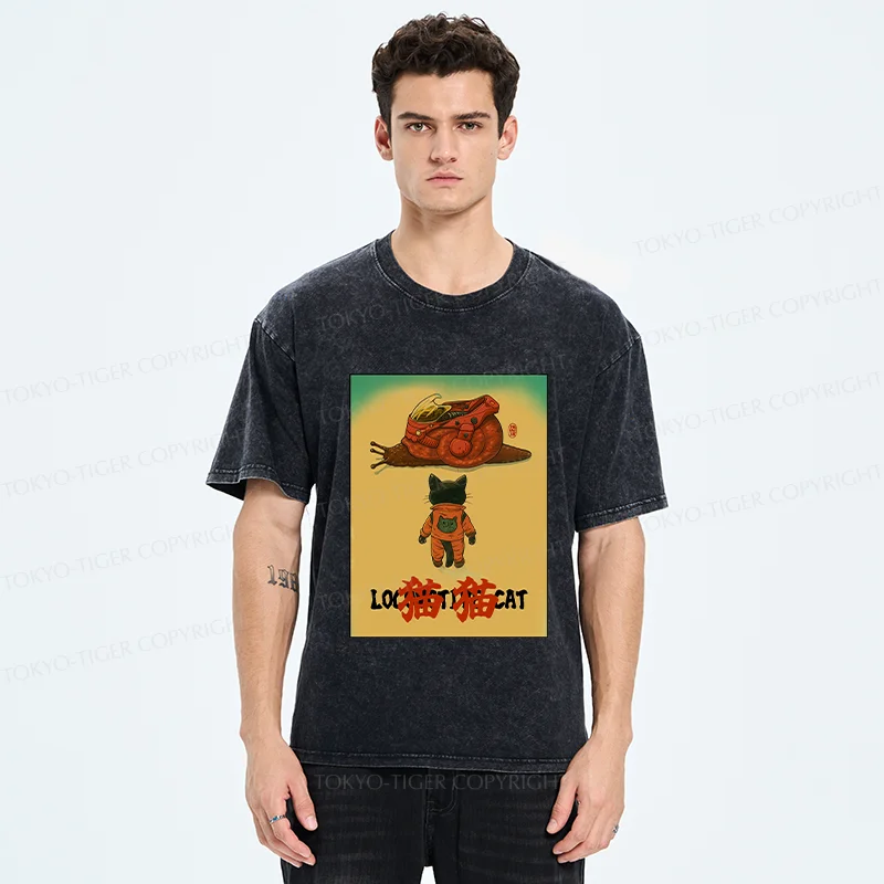 Tokyo-Tiger Locomotive Cat Washed T-Shirt