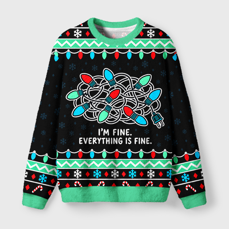 Tokyo-Tiger Wrapped LED Strip Fuzzy Christmas Ugly Sweatshirt