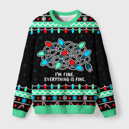 Tokyo-Tiger Wrapped LED Strip Fuzzy Christmas Ugly Sweatshirt