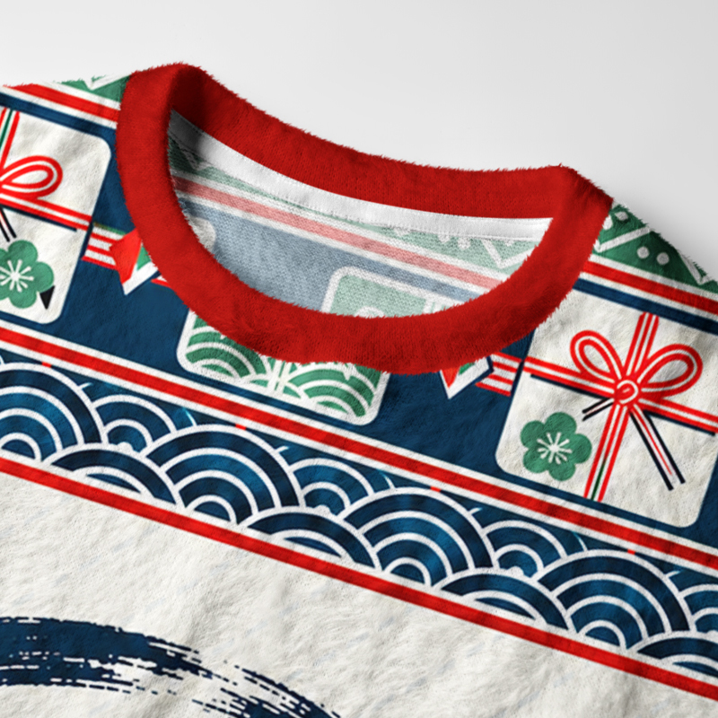 Tokyo-Tiger Octopus Unwrapping A Gift Fuzzy Christmas Ugly Sweatshirt