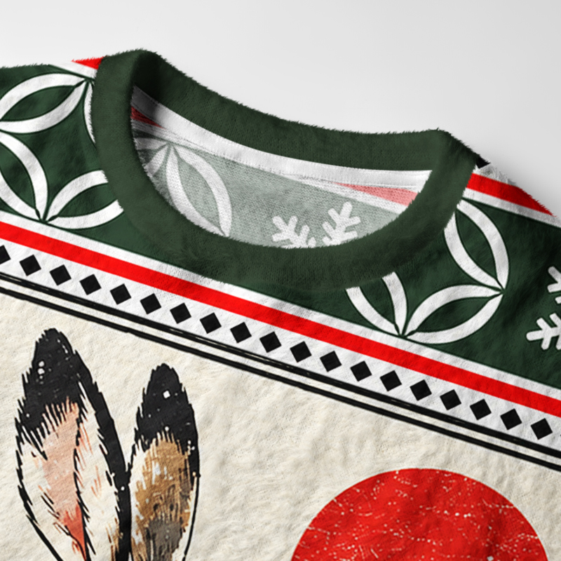 Tokyo-Tiger A Snow Rabbit Wearing A Scarf Fuzzy Christmas Ugly Sweatshirt