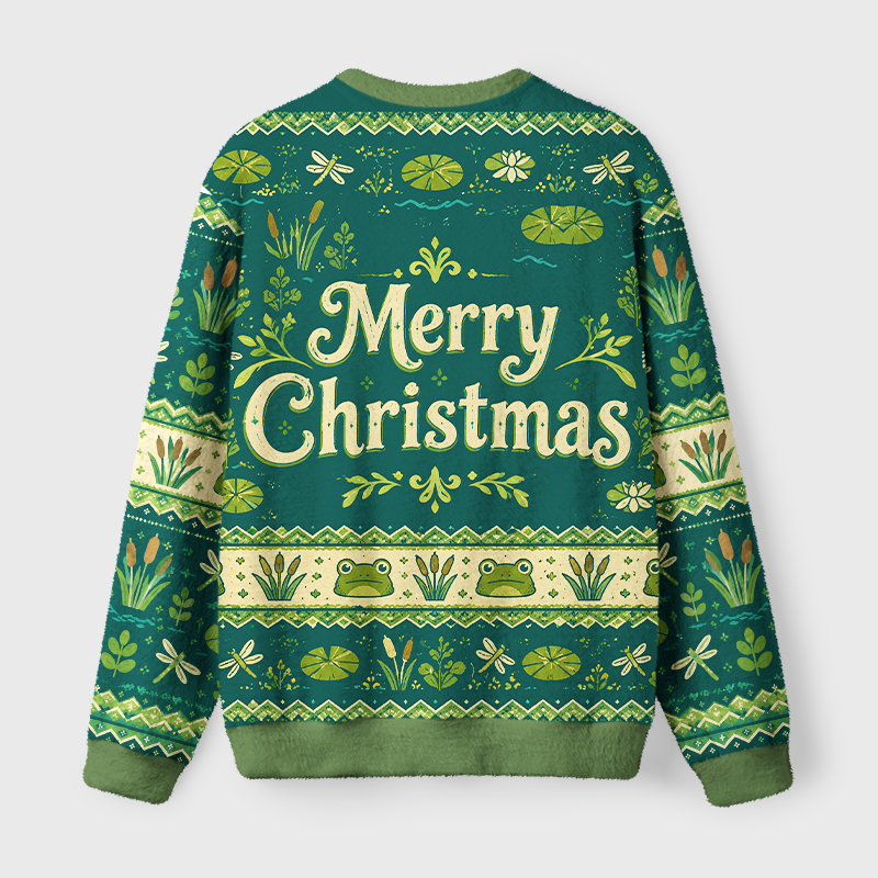 Tokyo-Tiger Retro Funny Frog Lake Fuzzy Christmas Ugly Sweatshirt