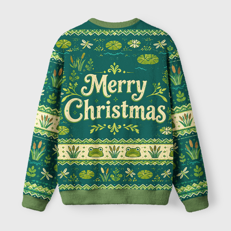 Tokyo-Tiger Retro Funny Frog Lake Fuzzy Christmas Ugly Sweatshirt