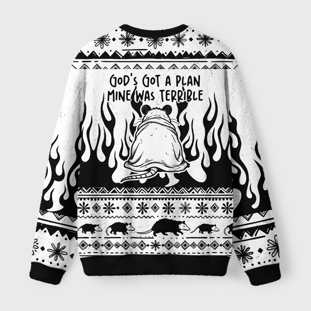 Tokyo-Tiger Chill Coffee Opossum Fuzzy Christmas Ugly Sweatshirt
