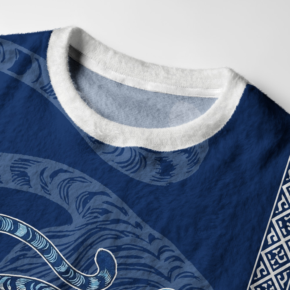 Tokyo-Tiger Japanese Blue Tiger Wave Art Fuzzy Christmas Ugly Sweatshirt