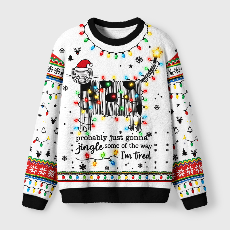 Tokyo-Tiger Abstract Line Spotted Cat Fuzzy Christmas Ugly Sweatshirt