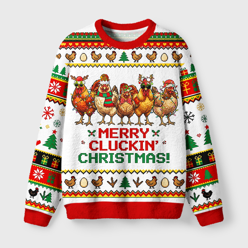 Tokyo-Tiger Funny Christmas Chicken Group Fuzzy Christmas Ugly Sweatshirt