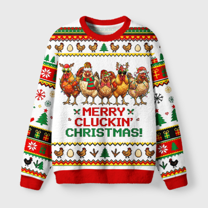 Tokyo-Tiger Funny Christmas Chicken Group Fuzzy Christmas Ugly Sweatshirt