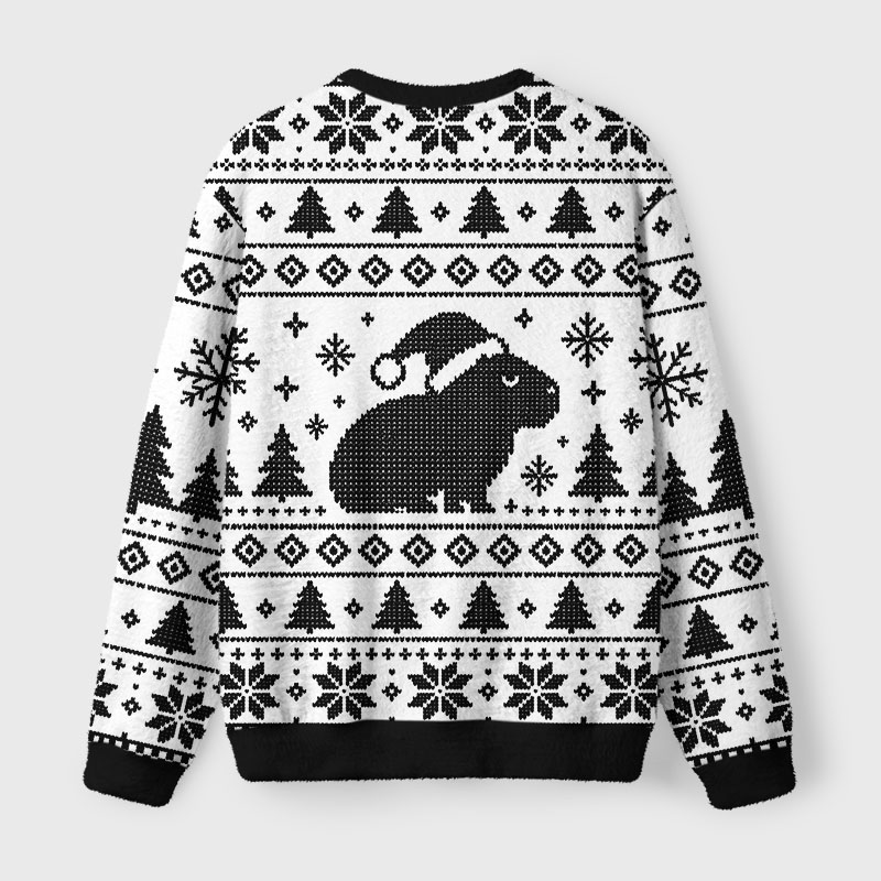 Tokyo-Tiger Pixelated Black Capybara Fuzzy Christmas Ugly Sweatshirt