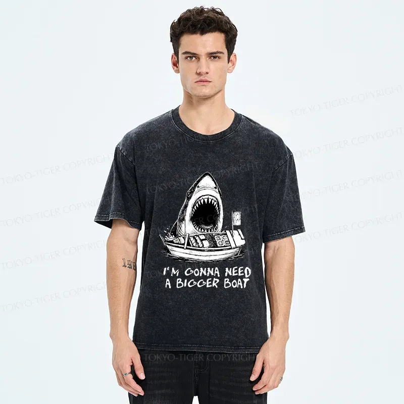 Tokyo-Tiger Shark Eating Sushi Washed T-Shirt