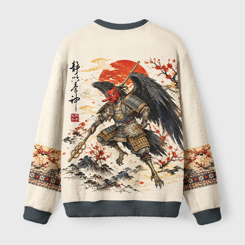 Tokyo-Tiger Japanese Tengu Samurai Fuzzy Christmas Ugly Sweatshirt