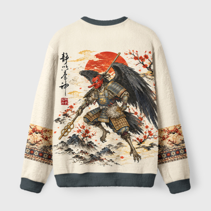 Tokyo-Tiger Japanese Tengu Samurai Fuzzy Christmas Ugly Sweatshirt
