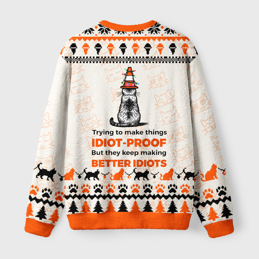 Tokyo-Tiger IDIOT-PROOF Fuzzy Christmas Ugly Sweatshirt