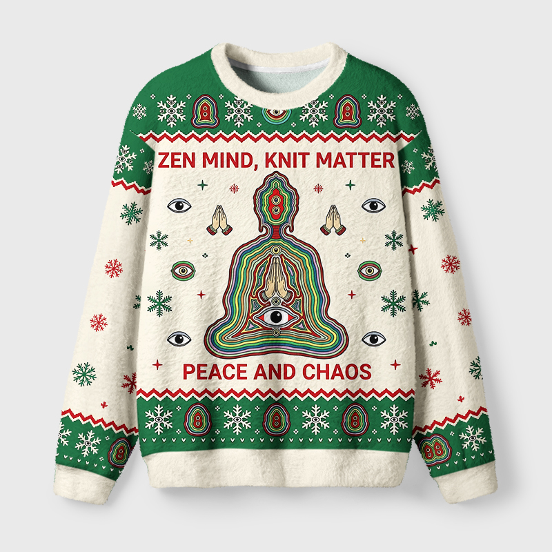 Tokyo-Tiger Colorful Multi Eye Buddha Fuzzy Christmas Ugly Sweatshirt