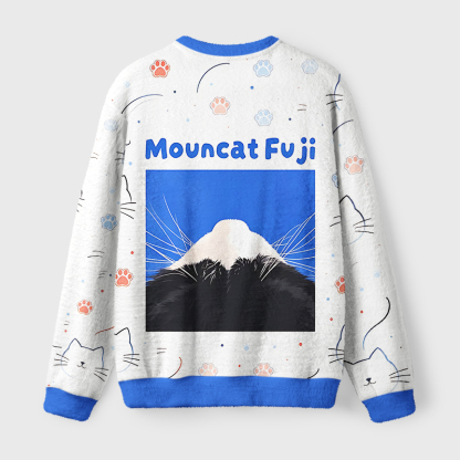 Tokyo-Tiger Cute Cat Fuji Mountain Art Fuzzy Christmas Ugly Sweatshirt