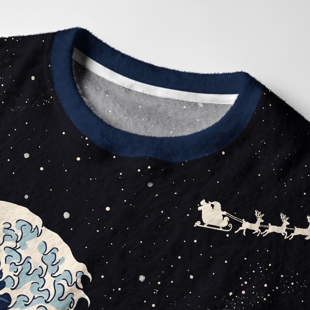 Tokyo-Tiger Samurai Wave Fuzzy Christmas Ugly Sweatshirt