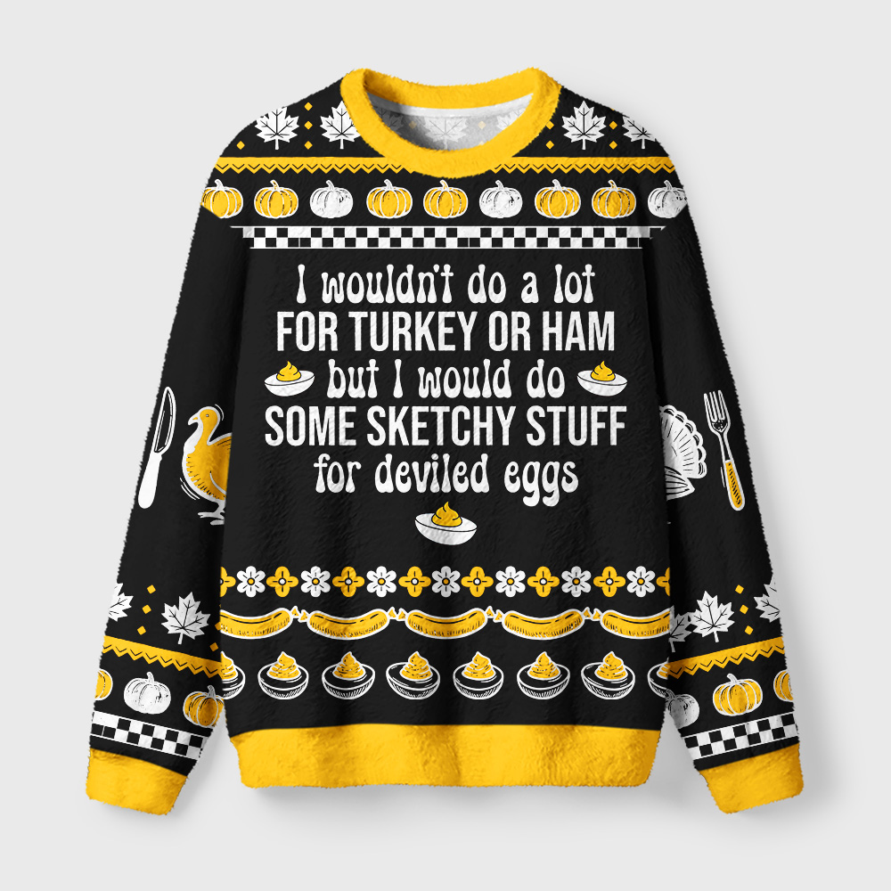 Tokyo-Tiger Funny Thanksgiving Egg Food Meme Fuzzy Christmas Ugly Sweatshirt