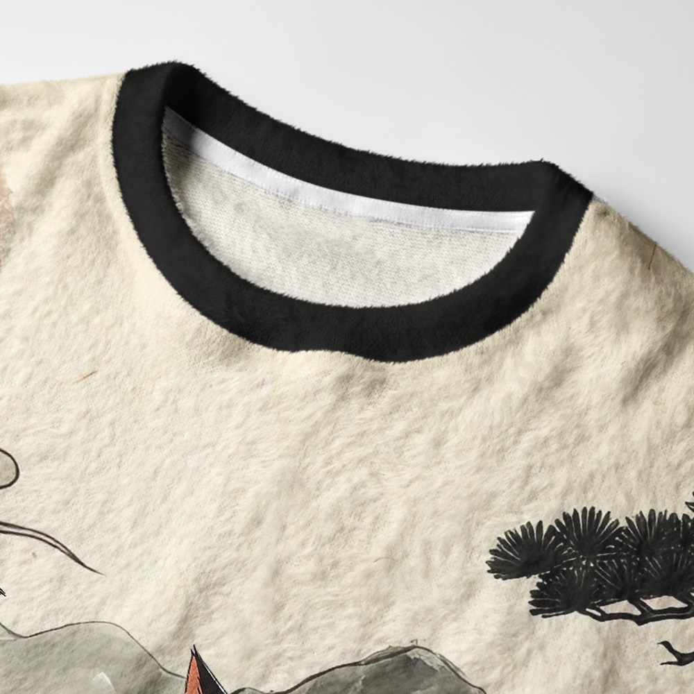 Tokyo-Tiger Lone Samurai Cat Ink Art Fuzzy Christmas Ugly Sweatshirt