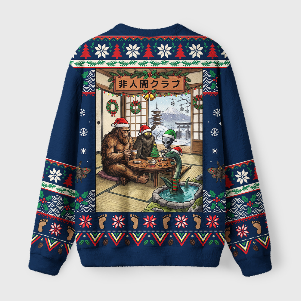 Tokyo-Tiger Monster Tea Party Fuzzy Christmas Ugly Sweatshirt