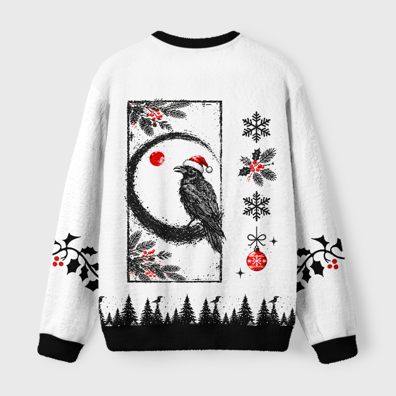Tokyo-Tiger Gothic Crow Santa Hat Fuzzy Christmas Ugly Sweatshirt