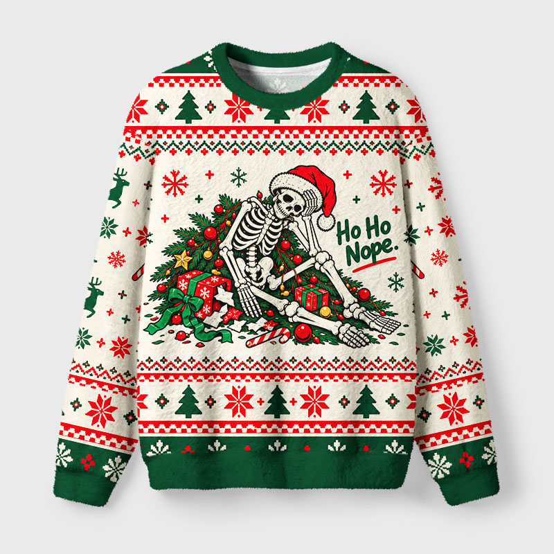 Tokyo-Tiger Funny Messed Up Skeleton Fuzzy Christmas Ugly Sweatshirt