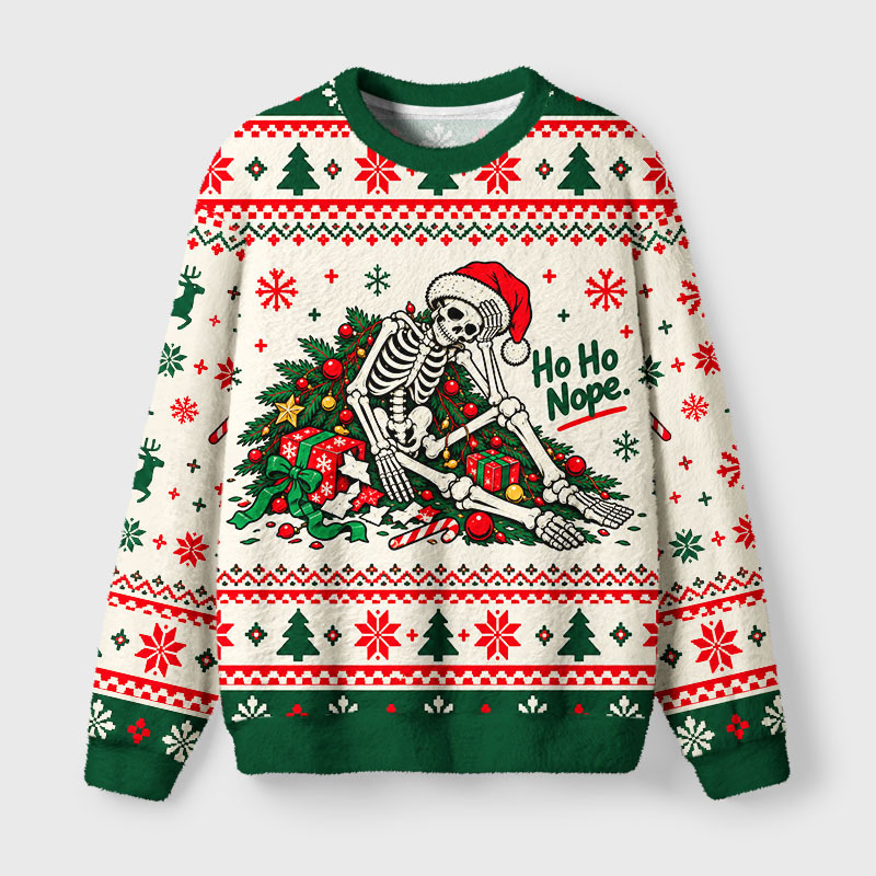 Tokyo-Tiger Funny Messed Up Skeleton Fuzzy Christmas Ugly Sweatshirt