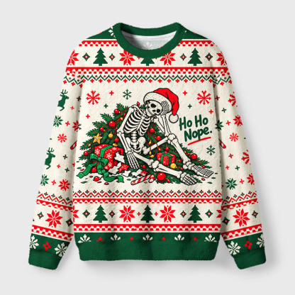 Tokyo-Tiger Funny Messed Up Skeleton Fuzzy Christmas Ugly Sweatshirt