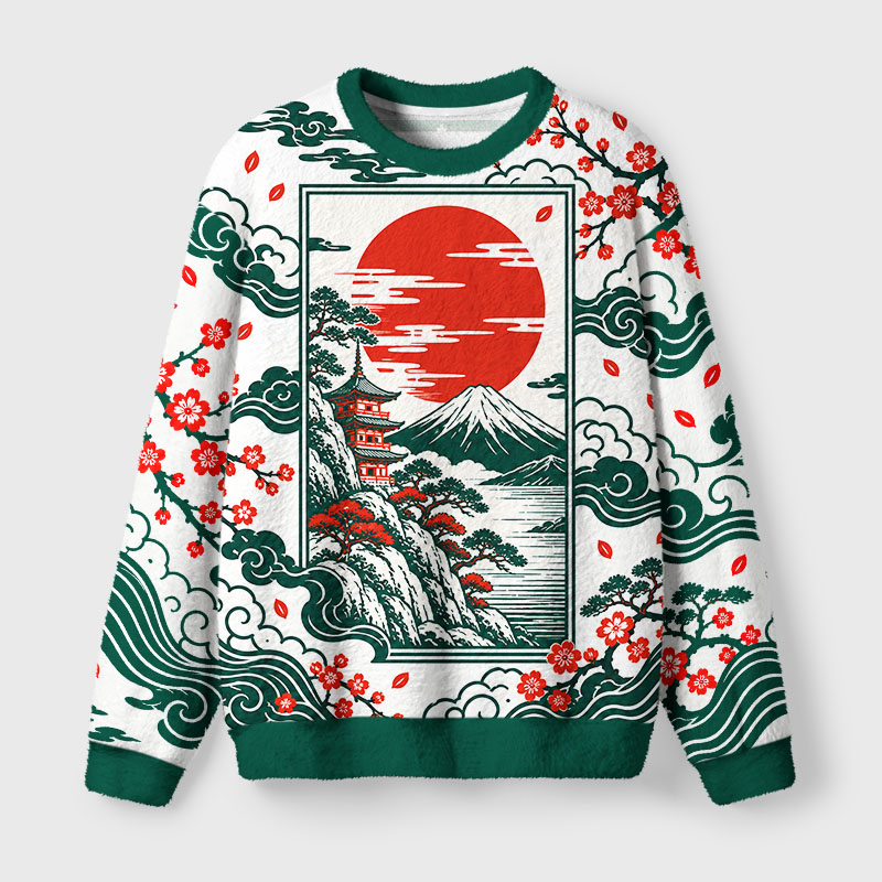 Tokyo-Tiger Classic Japan Scenery Fuzzy Christmas Ugly Sweatshirt