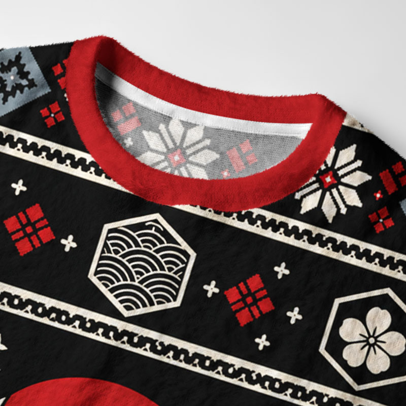 Tokyo-Tiger Japanese Brave Crane Art Fuzzy Christmas Ugly Sweatshirt