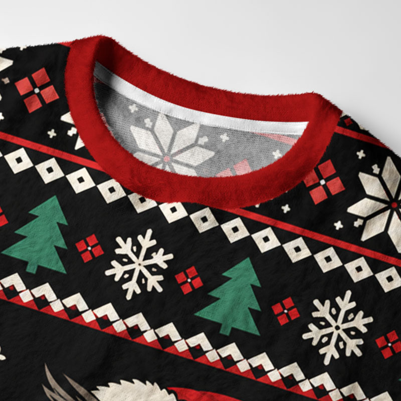 Tokyo-Tiger Winter Cute Santa Owl Fuzzy Christmas Ugly Sweatshirt