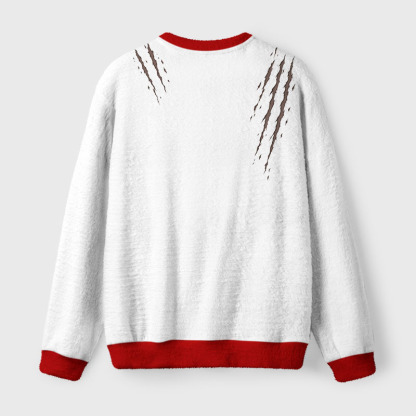 Tokyo-Tiger Funny Naughty Hanging Cat Fuzzy Christmas Ugly Sweatshirt