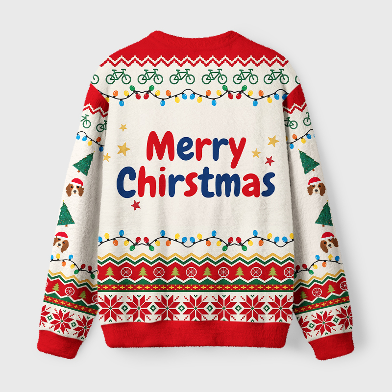 Tokyo-Tiger Funny Spaniel Riding Bike Fuzzy Christmas Ugly Sweatshirt