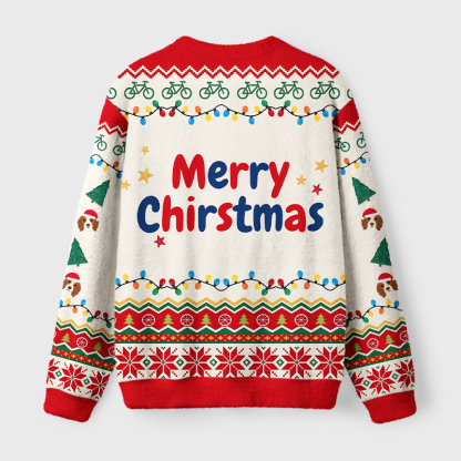 Tokyo-Tiger Funny Spaniel Riding Bike Fuzzy Christmas Ugly Sweatshirt
