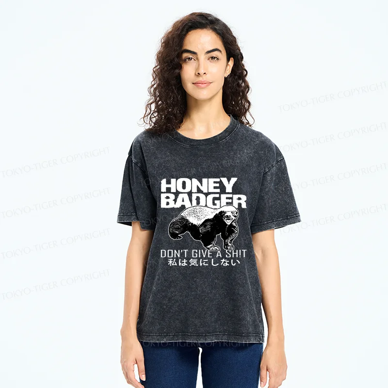 Tokyo-Tiger Honey Badger Funny Washed T-Shirt