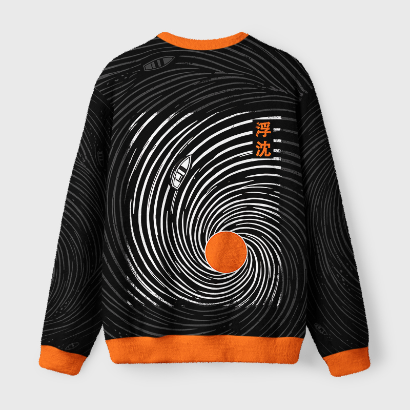 Tokyo-Tiger Japanese Swirl Wave Boat Art Fuzzy Christmas Ugly Sweatshirt