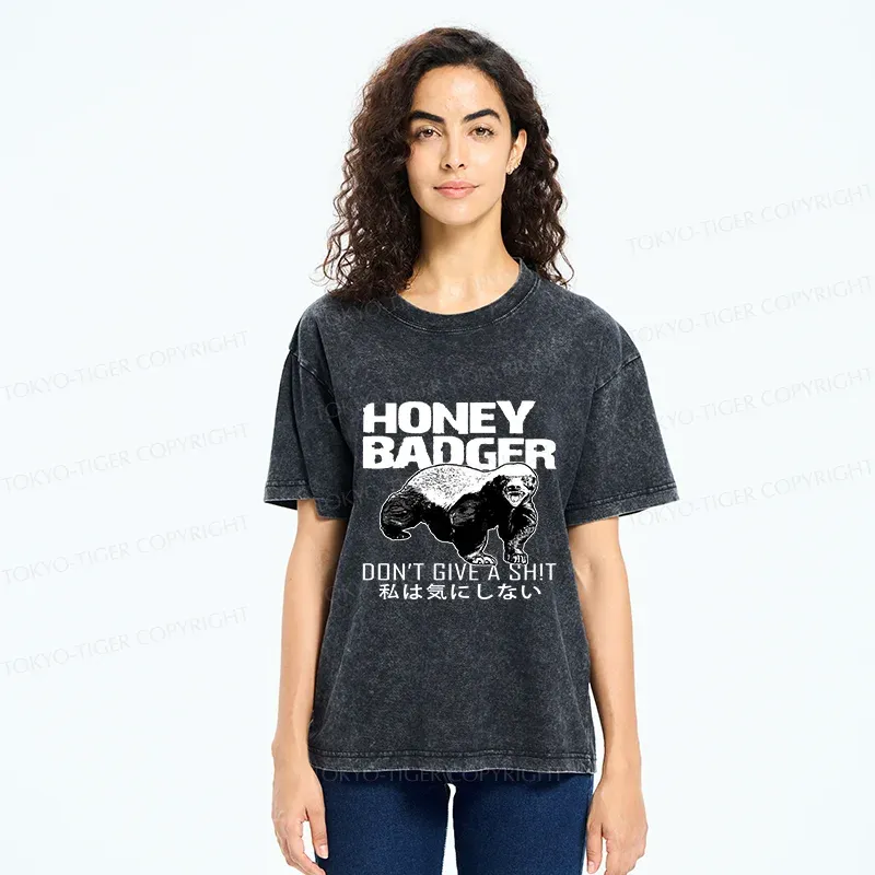 Tokyo-Tiger Honey Badger Funny Washed T-Shirt
